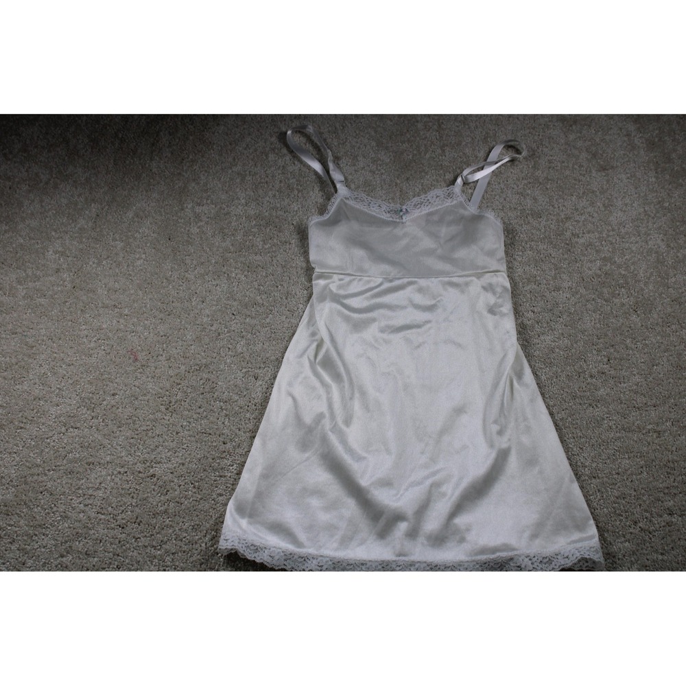 Vintage White Lace Full Slip Womens Small Satin Lingerie Nightgown Dress 90s